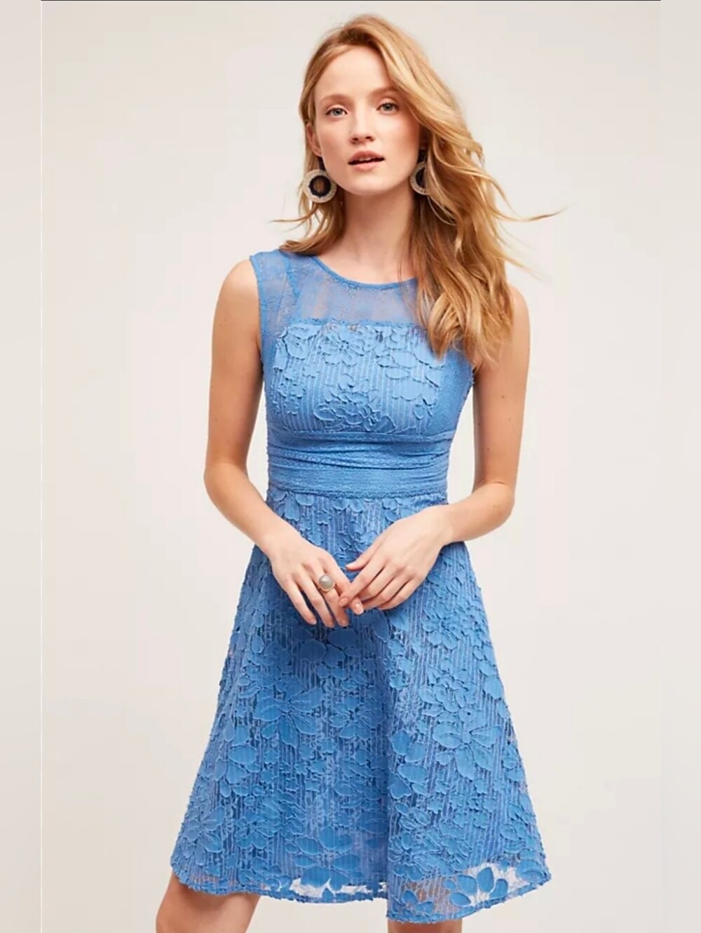 Anthropologie Moulinette Soeurs Liliflora Sky Blue Lace Midi Dress Size 4